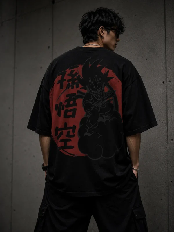 Shadow Saiyan Oversized T-Shirt – Anime Streetwear Back Print
